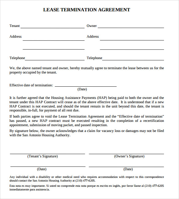 FREE 12  Lease Termination Agreement Templates in PDF MS Word