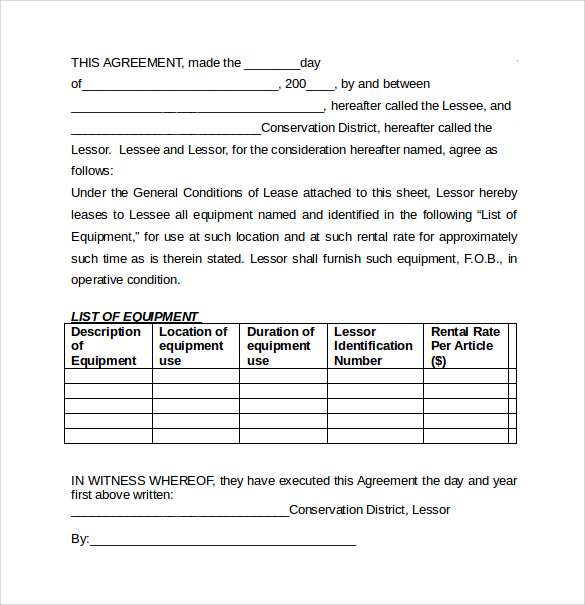 FREE 7+ Equipment Lease Agreement Templates in MS Word ...