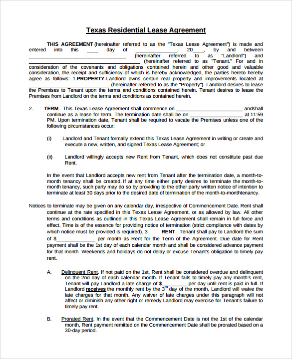 texas residential lease agreement pdf format