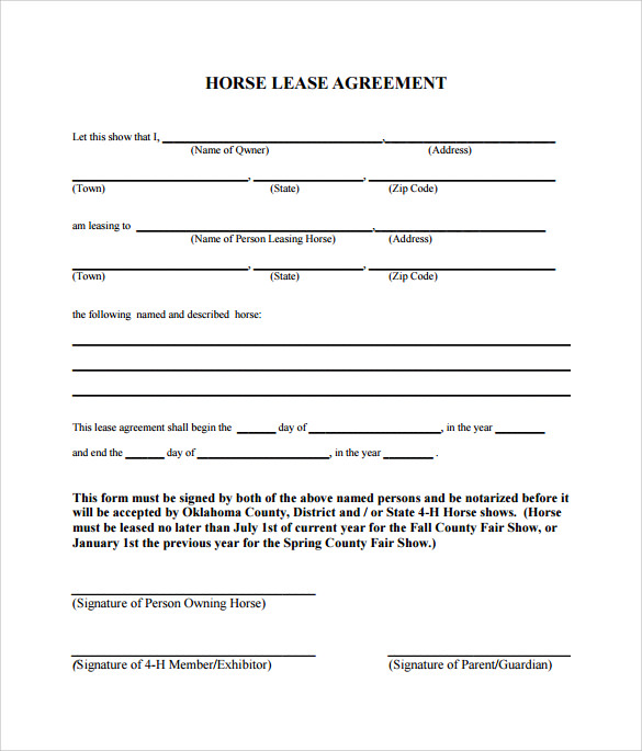 free 9 sample horse lease agreement templates in pdf ms