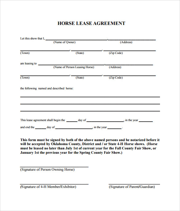 Free Printable Horse Lease Agreement Printable Templates