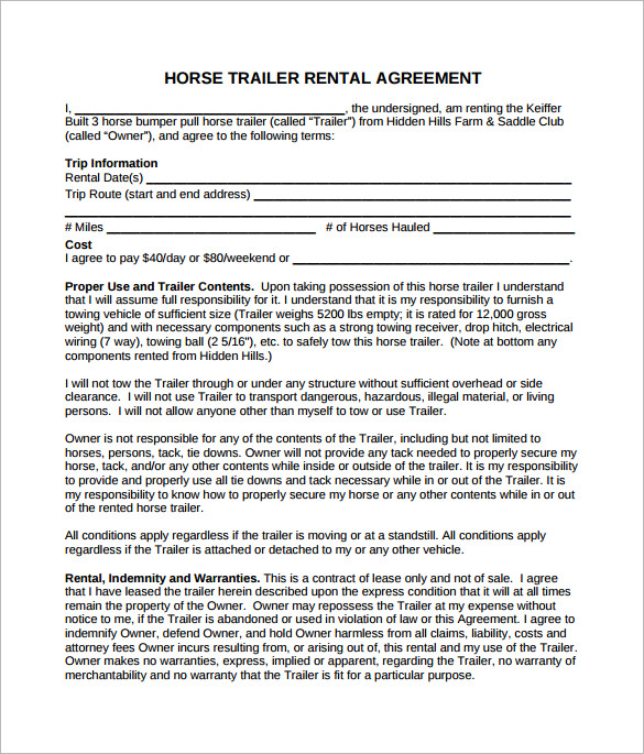 sample horse lease agreement example