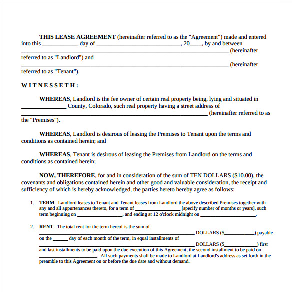 free 10 sample simple lease agreement templates in pdf ms word excel