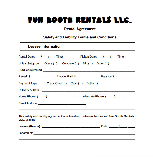 fun booth rental agreement template