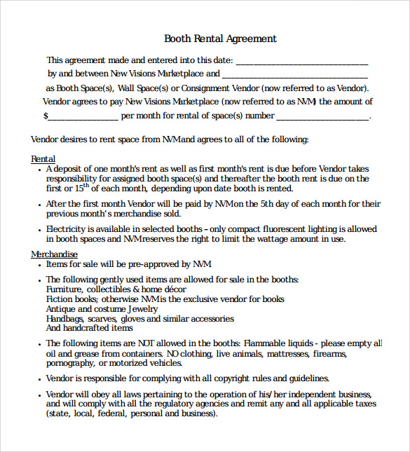 FREE 8 Sample Booth Rental Agreement Templates In PDF MS Word 