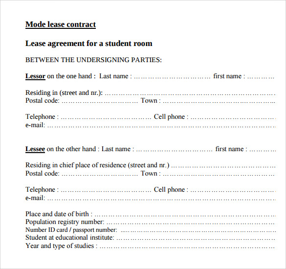 student room lease agreement