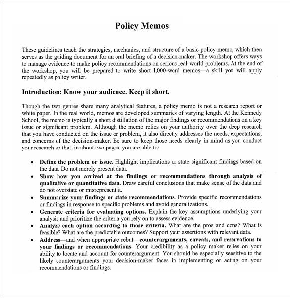 free policy memo template