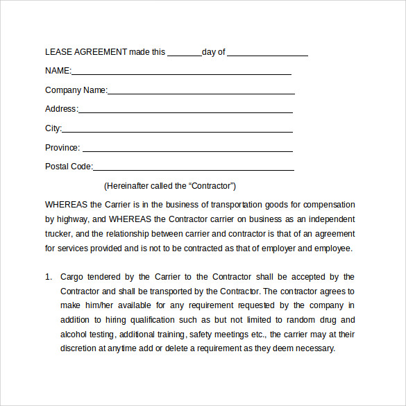 7 Owner Operator Lease Agreement Templates – Samples 