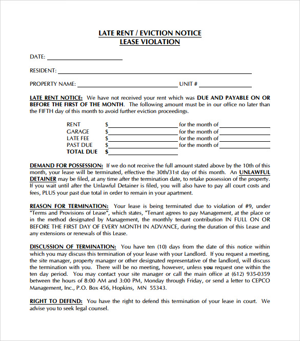 printable eviction notice sample Rental  Templates Notice Docs,  Google PDF, 9 MS Late