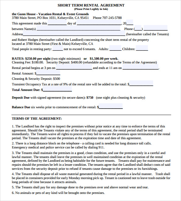 Vacation Rental Agreement Template