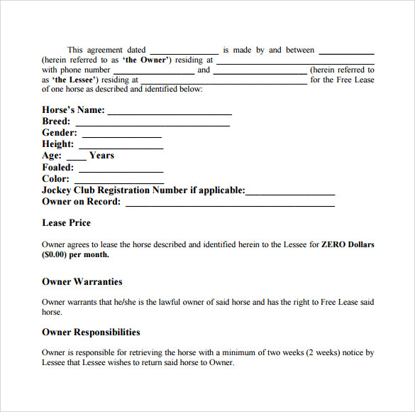 Free 8 Sample Pasture Lease Agreement Templates In Pdf Ms Word