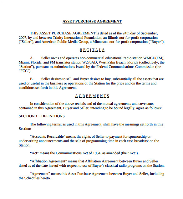 asset purchase agreement to download