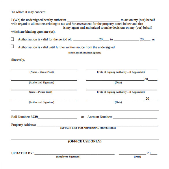 sample authorization letter form