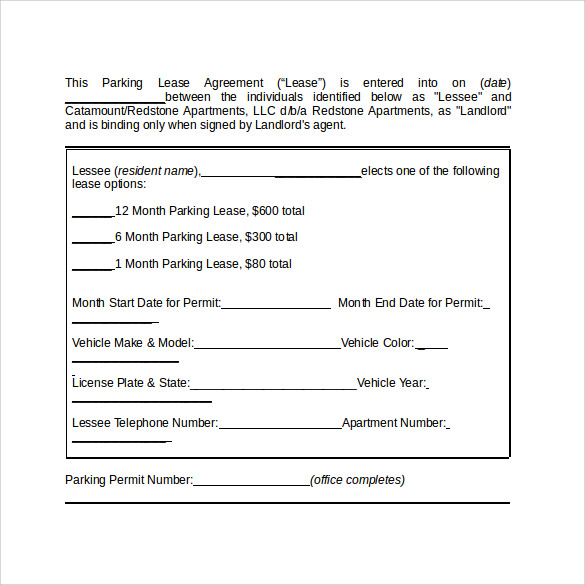 apartment parking lease agreement