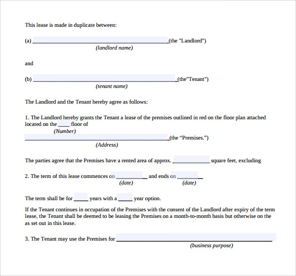 sample business lease agreement