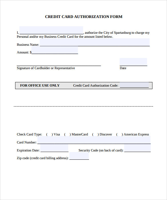 Printable Downloadable Credit Card Authorization Form 7590