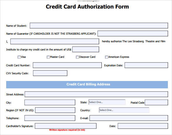 Credit Card Authorization Form Template