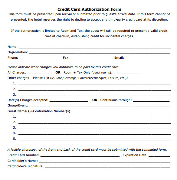 credit card authorization form pdf