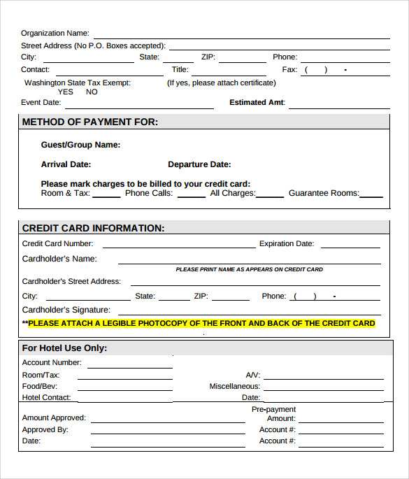 Free 7 Credit Card Authorization Forms In Pdf 0108