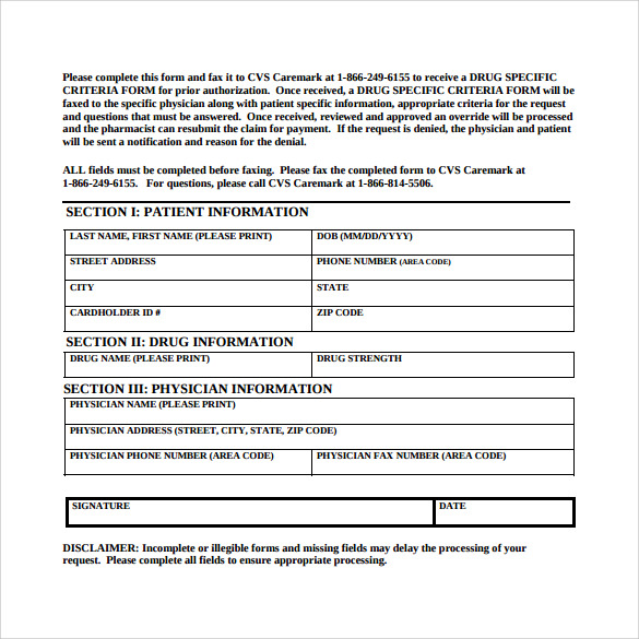 sample caremark prior authorization form