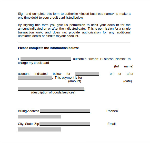 word credit card authorization form