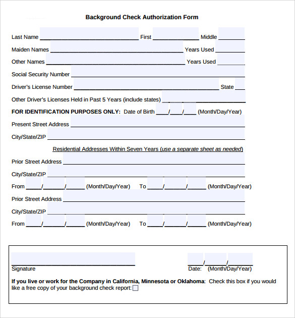 sample bachground check authorization form