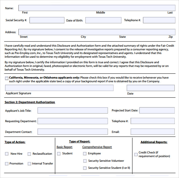 Background Check Authorization Form Printable Printable Forms Free Online 6436