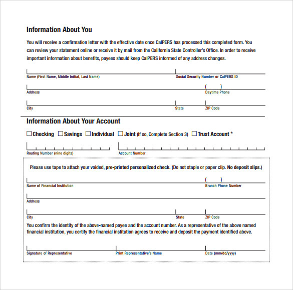 example of direct deposit authorization form