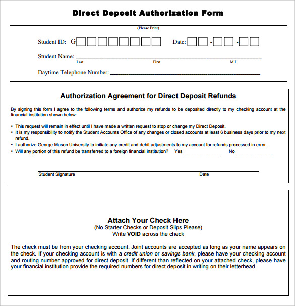 Authorization For Direct Deposit Template