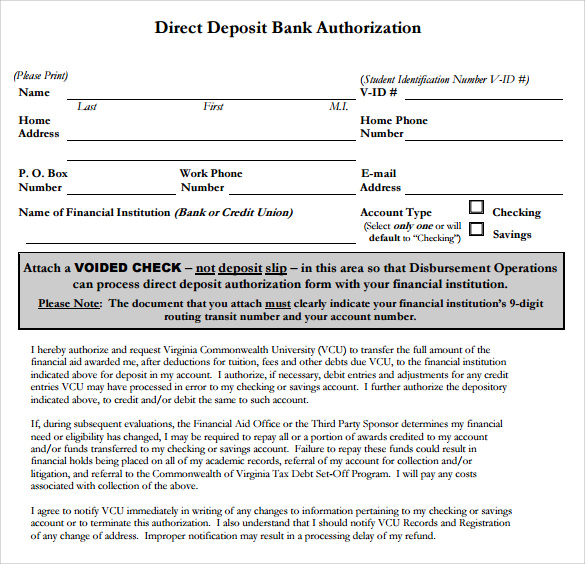 direct deposit bank authorization form1