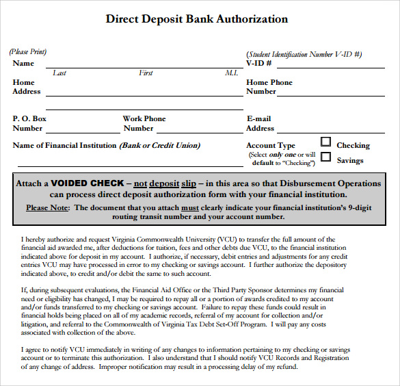 direct deposit authorization form