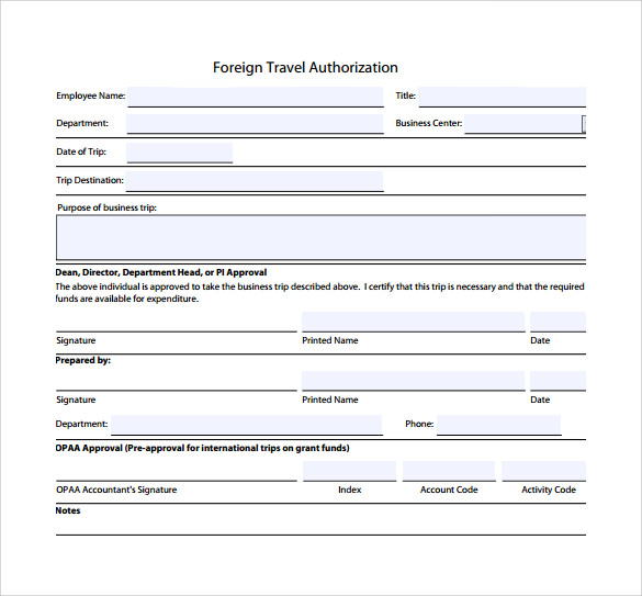 travel authorization form pdf