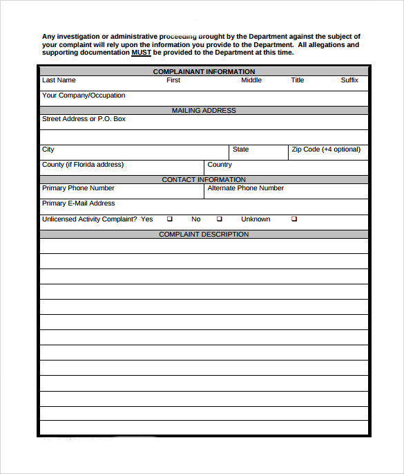 Sample Grievance Complaint Form The Document Template