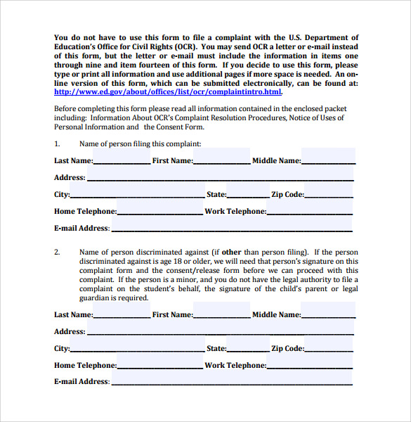 discrimination complaint form