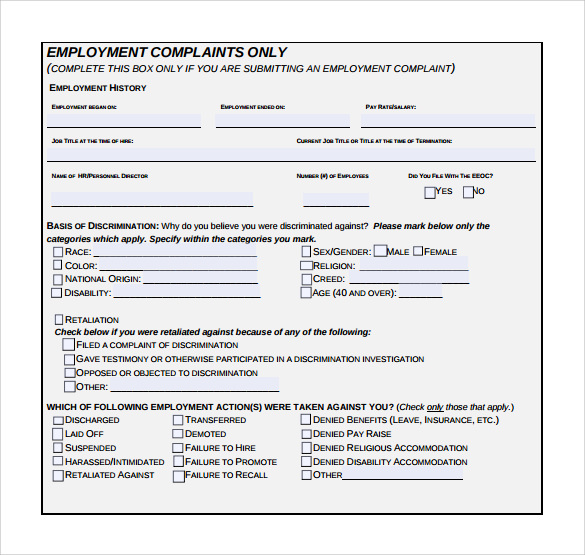 8 Sample Eeoc Complaint Forms To Download Sample Templates 3087