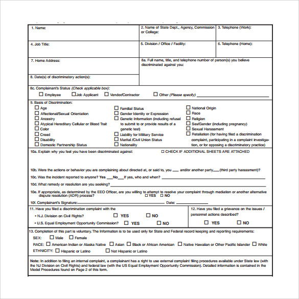 sample eeoc complaint form