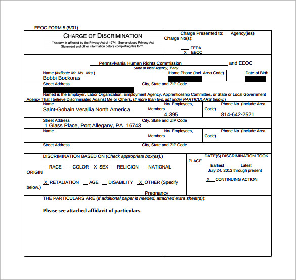 simple eeoc complaint form