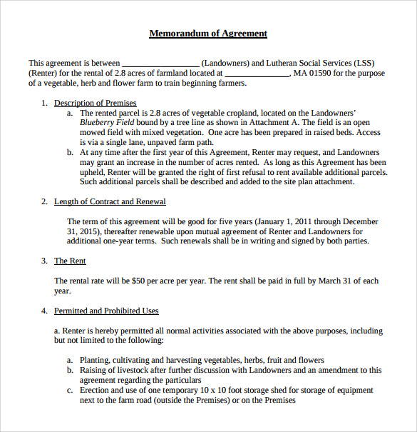 example mou Lease 10 Memorandum Samples, Agreement Examples  of â€“