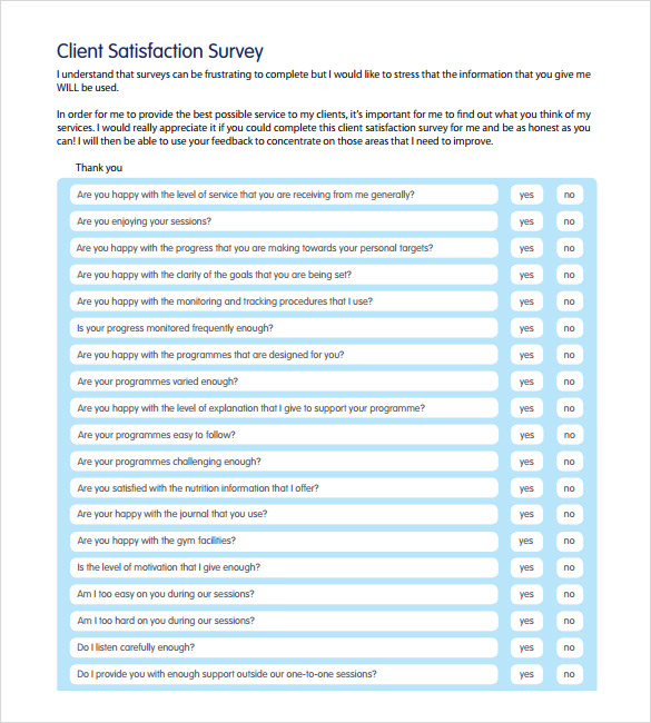 9+ Sample Client Satisfaction Survey Templates | Sample Templates