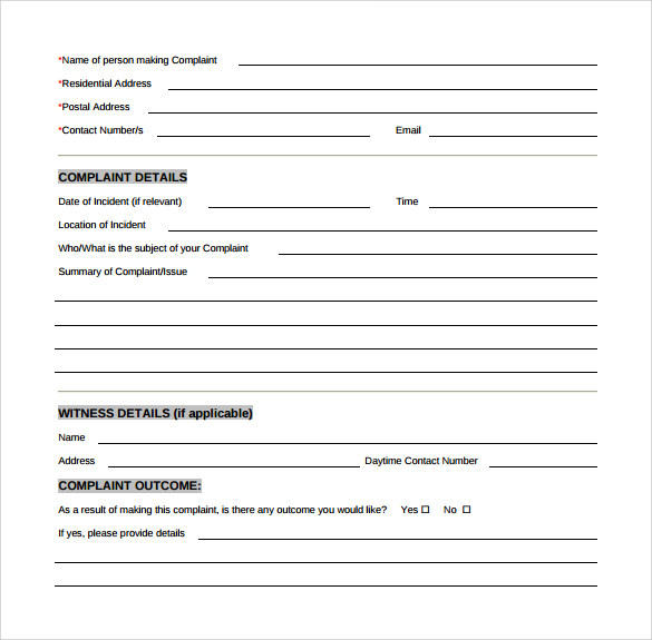 FREE 9+ Sample Customer Complaint Form Examples in PDF MS Word