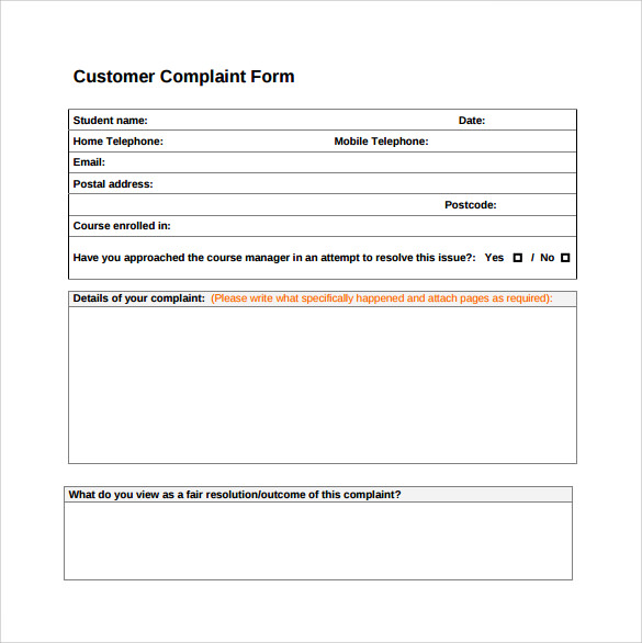 Customer Complaint Form Template