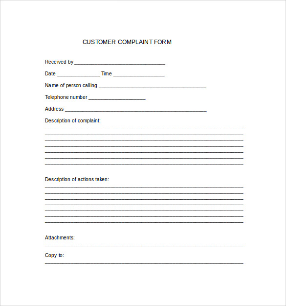 customer complaint form document