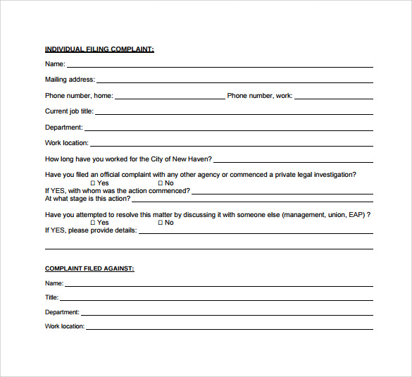 FREE 8 Sample Employee Complaint Forms In PDF MS Word