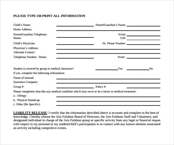 medical liability release form
