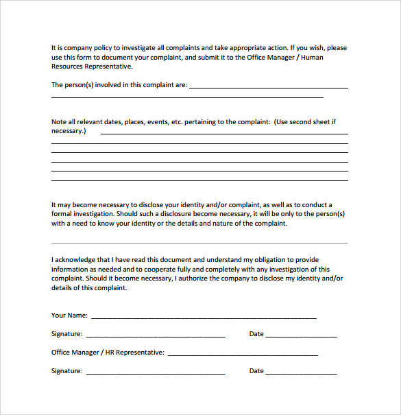 FREE 8 Sample Employee Complaint Forms In PDF MS Word