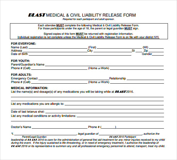 civil liability release form