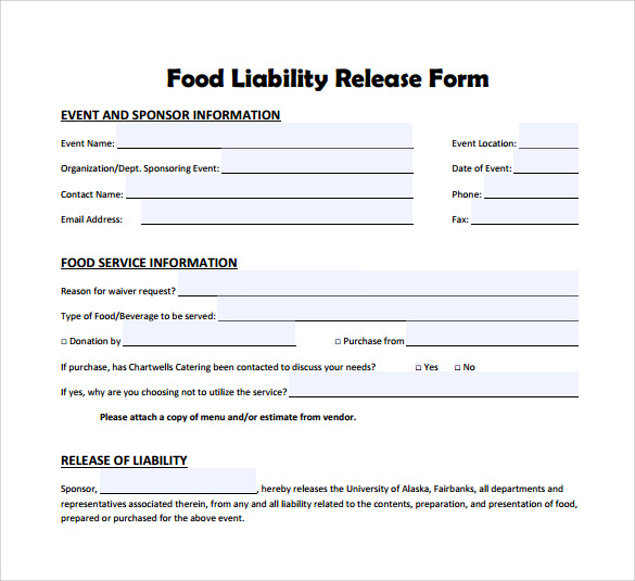 Food Liability Release Form