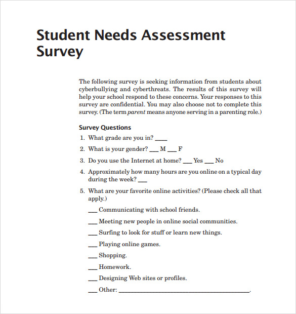 sample needs assessment research paper