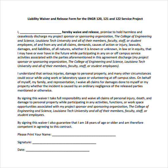 sample liability release form