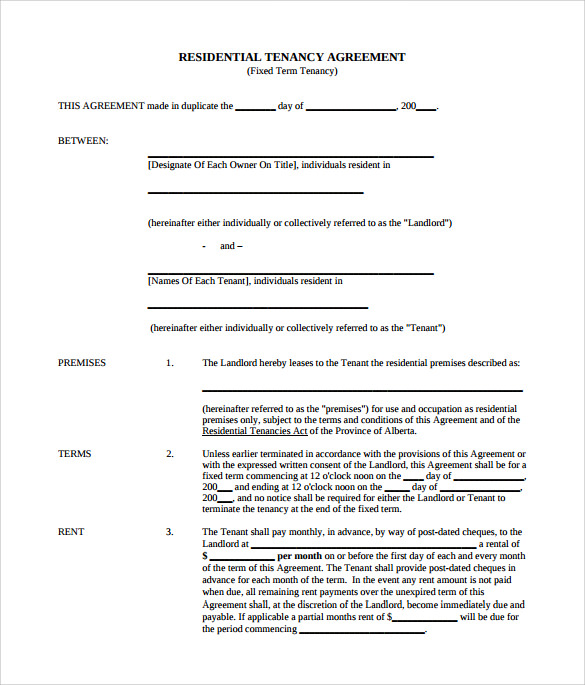 tenant lease agreement example